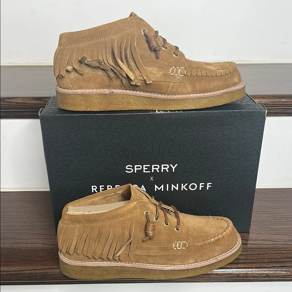 Rebecca Minkoff x Sperry Collab. Women’s Brown Fringe Chukka Suede Booties,9.5M